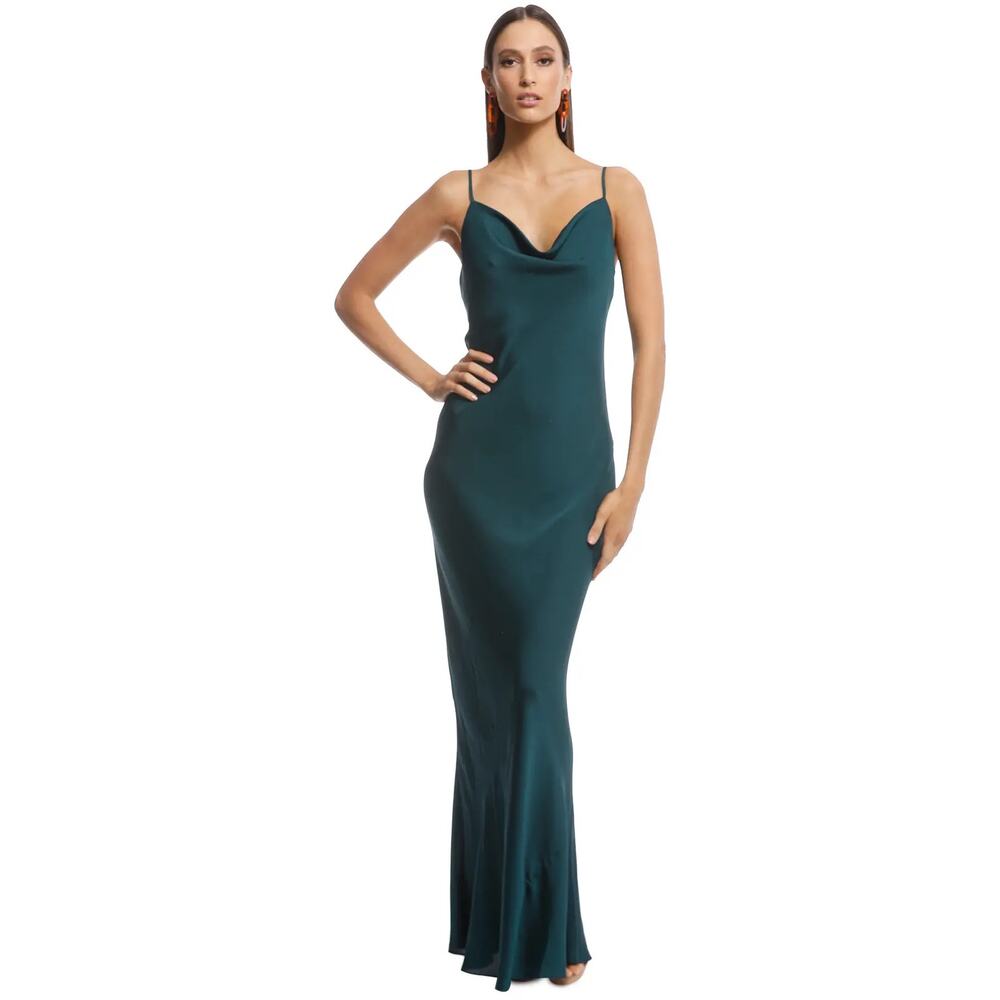 Shona Joy Luxe Bias Cowl Neck Slip Dress Emerald US 8